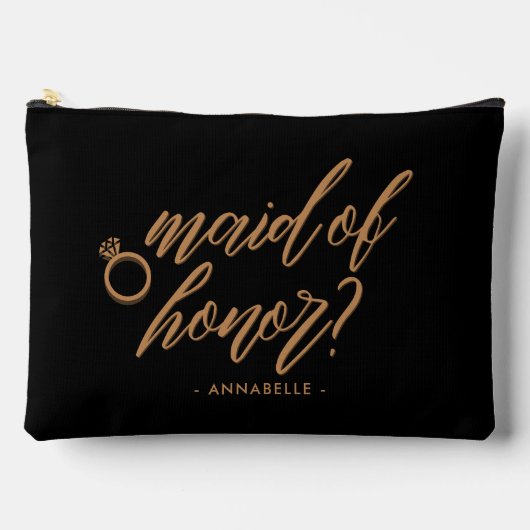 ジェットエレガントブラックメイド・オブ・オーナー（花嫁付き添い人）ギフトパーソナライズされた アクセサリーポーチ (正面)