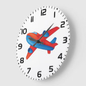ジェットカラフル機の赤と青の飛行機 ラージ壁時計 (傾斜)