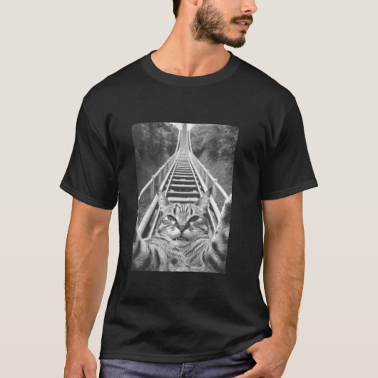 ジェットコースターでセルフィーする猫 Tシャツ (正面)