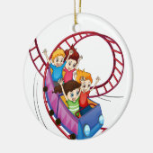 ジェットコースターで乗っている勇敢な子供は乗ります セラミックオーナメント (左)