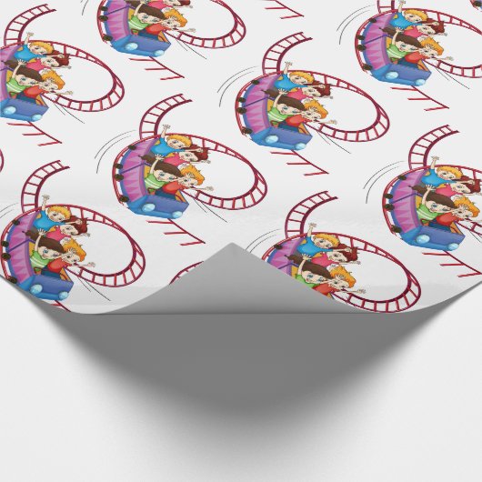ジェットコースターで乗っている勇敢な子供は乗ります ラッピングペーパー (角)