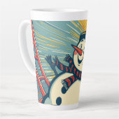 ジェットコースターに乗って楽しむ雪だるま カフェラテマグ (左アングル)