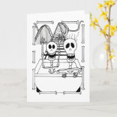 ジェットコースターに乗るかわいい骸骨たち カード (黄色い花)