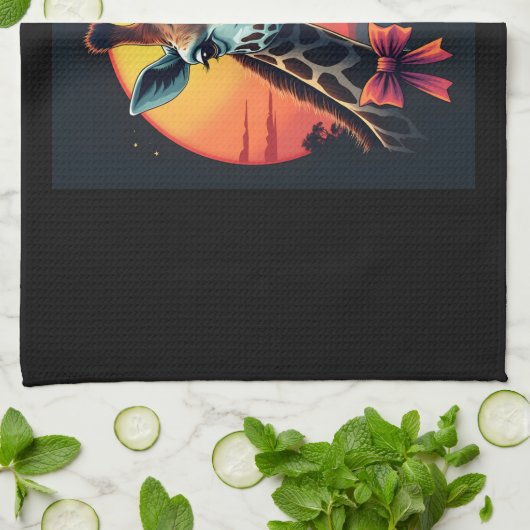 ジェットコースターのようなキリン走クおもしろいレトロ キッチンタオル (折り畳み)