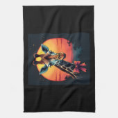 ジェットコースターのようなキリン走クおもしろいレトロ キッチンタオル (縦)