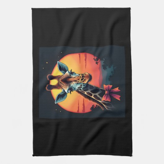 ジェットコースターのようなキリン走クおもしろいレトロ キッチンタオル (縦)