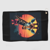 ジェットコースターのようなキリン走クおもしろいレトロ ゴルフタオル (横)