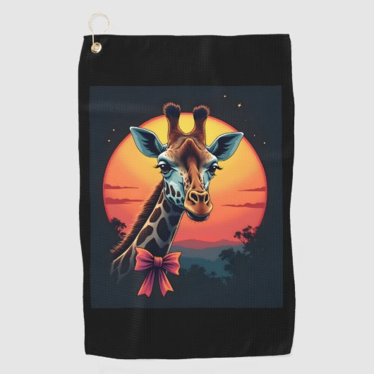 ジェットコースターのようなキリン走クおもしろいレトロ ゴルフタオル (正面)