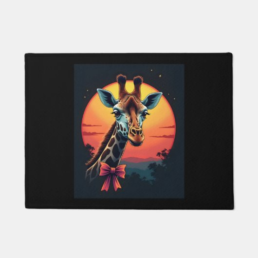 ジェットコースターのようなキリン走クおもしろいレトロ ドアマット (正面)