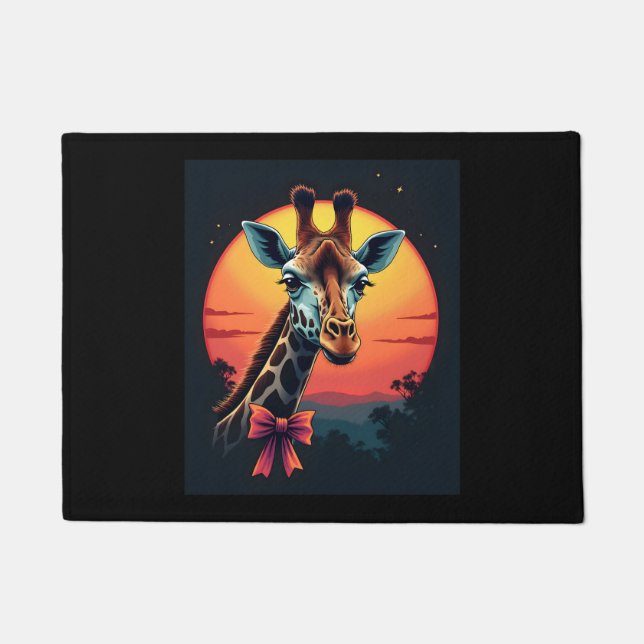 ジェットコースターのようなキリン走クおもしろいレトロ ドアマット (正面)