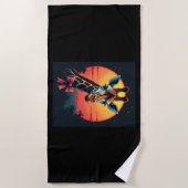 ジェットコースターのようなキリン走クおもしろいレトロ ビーチタオル (正面)