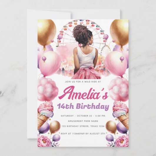 ジェットコースターパーティーアフリカンアメリカンカスタム 招待状 (正面)