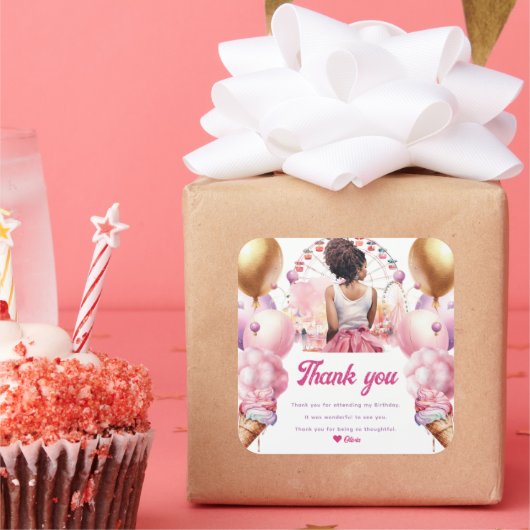 ジェットコースターパーティーアフリカンアメリカン水彩色 スクエアシール (パーティー)