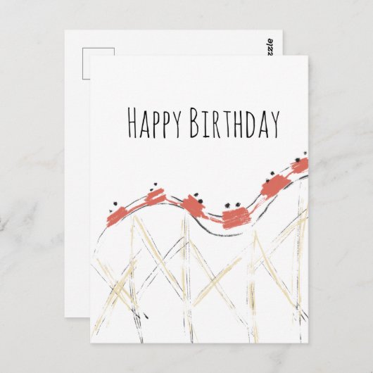 ジェットコースター手描き誕生日 ポストカード (正面/裏面)