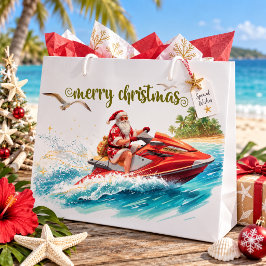 ジェットスキーのクリスマス+サンタクロース ラージペーパーバッグ