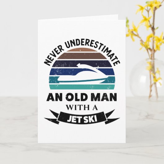 ジェットスキーを持つ面白いおじいさん ギフト ボート好きなパパへ カード (黄色い花)
