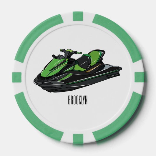 ジェットスキー漫画イラストレーション ポーカーチップ (正面)