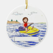 ジェットパーソナライズされたスキーヤー – 女性、茶色の髪 セラミックオーナメント (正面)