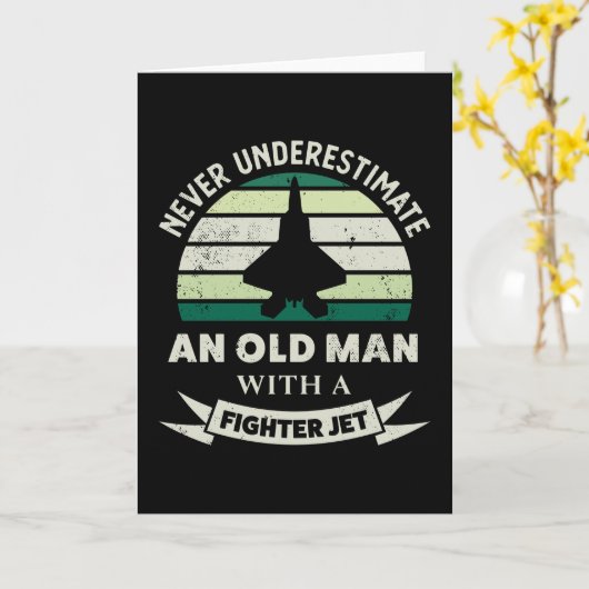 ジェット戦闘機のギフトを持つおもしろい老人 カード (黄色い花)