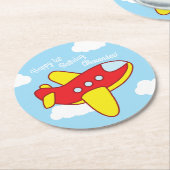 ジェット機かわいい子供の誕生日パーティー ラウンドペーパーコースター (アングル)
