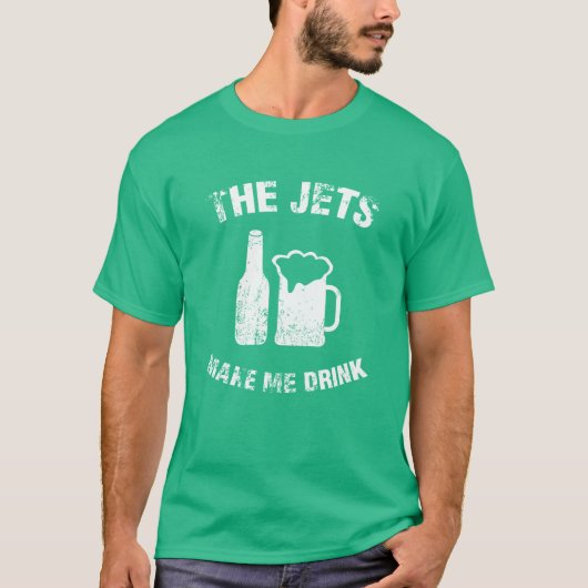 ジェット機で緑色のTシャツを飲ませる Tシャツ (正面)