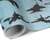 ジェット航空機ブラックブルー軍隊水色 ラッピングペーパー (ロールコーナー)
