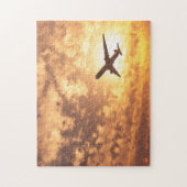 ジェット離れ飛行機機空の夕日に ジグソーパズル (縦)