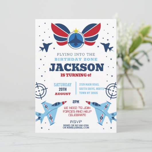ジェット飛んでいる誕生日ボーイ飛行機軍基地 招待状 (スタンド正面)