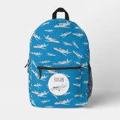 ジェット飛行機パターン名前をカスタムする学校 プリントバックパック (正面)