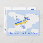 ジェット飛行機航空便の誕生日パーティー（年齢の変更） 招待状 (正面/裏面)