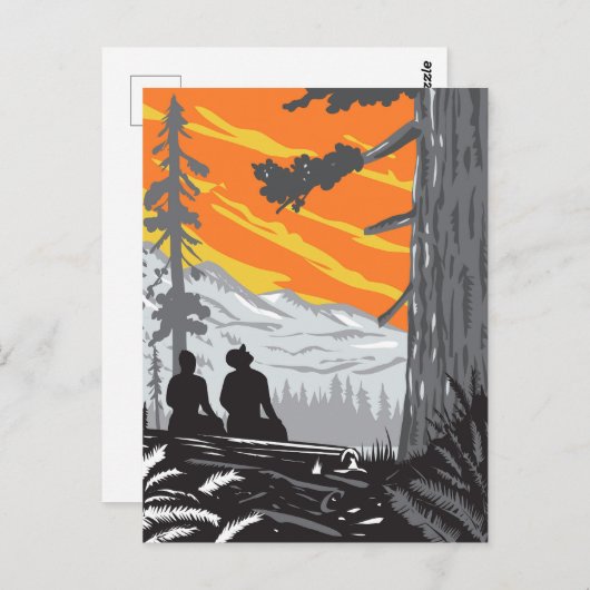 ジェデディア・スミス・レッドウッズ州立公園のハイカーたち WPA ポストカード (正面/裏面)