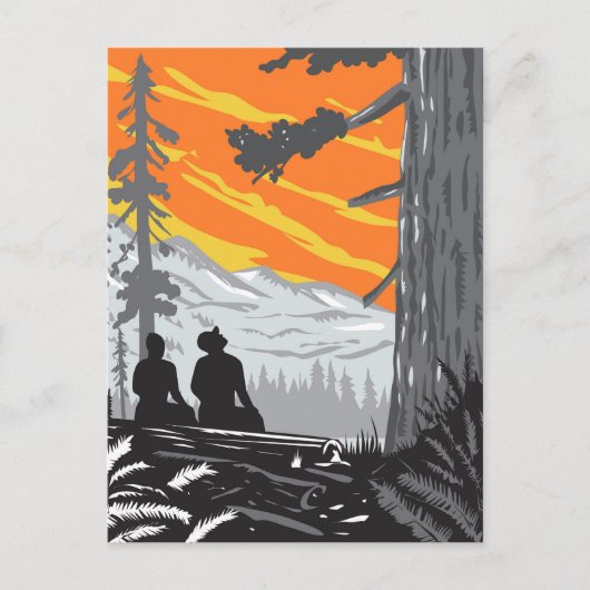 ジェデディア・スミス・レッドウッズ州立公園のハイカーたち WPA ポストカード (正面)