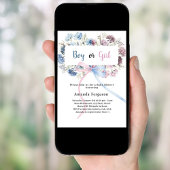 ジェナー明かすパーティーブルーピンクの花模様ボーイガール 招待状