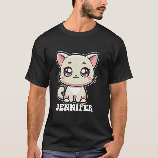 ジェニファーかわいい子ネコデザイン女児名Jenn Tシャツ (正面)
