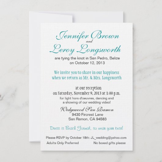 ジェニファーのエメラルドは水をまきますベリセの披露宴(麻布)に 招待状 (裏面)