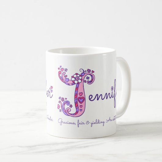 ジェニファーの一流の意味装飾的なJモノグラムのマグ コーヒーマグカップ (正面右)