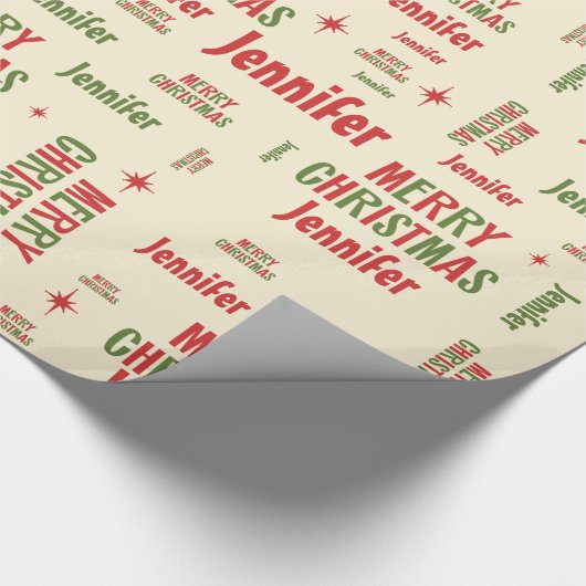 ジェニファーレトロメリークリスマスパーソナライズされた ラッピングペーパー (角)