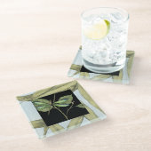 ジェニファーGoldberger著トンボの差込みが付いている葉 ガラスコースター (アングル)