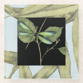 ジェニファーGoldberger著トンボの差込みが付いている葉 ガラスコースター (正面)