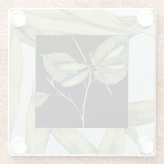 ジェニファーGoldberger著トンボの差込みが付いている葉 ガラスコースター (裏面)