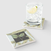 ジェニファーGoldberger著トンボの差込みが付いている葉 ストーンコースター (横)