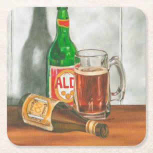 ジェニファーGoldberger著ビールが付いている静物画 スクエアペーパーコースター