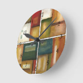 ジェニファーGoldberger著4パネルをはめられた絵画 ラウンド壁時計 (傾斜)