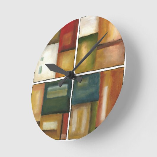ジェニファーGoldberger著4パネルをはめられた絵画 ラウンド壁時計 (傾斜)