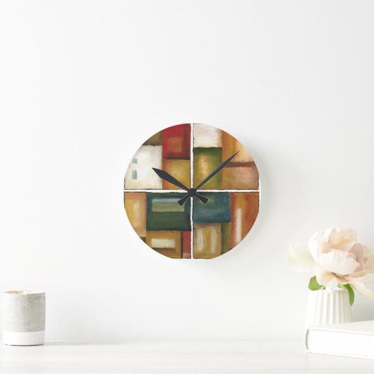 ジェニファーGoldberger著4パネルをはめられた絵画 ラウンド壁時計 (ホーム)