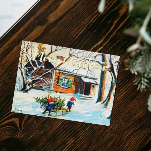 ジェニーニストロム格言ヴィンテージスウェーデンクリスマスツリー 箔シーズンカード