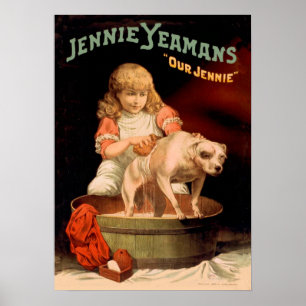 ジェニーYeamanの女の子の洗浄犬 ポスター
