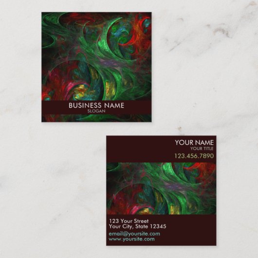 ジェネシスグリーン抽象芸術アートプロフェッショナル スクエア名刺 (正面/裏面)