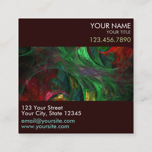 ジェネシスグリーン抽象芸術アートプロフェッショナル スクエア名刺 (裏面)