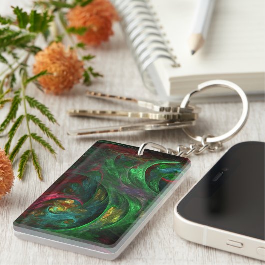 ジェネシスグリーン抽象芸術アート キーホルダー (正面右)